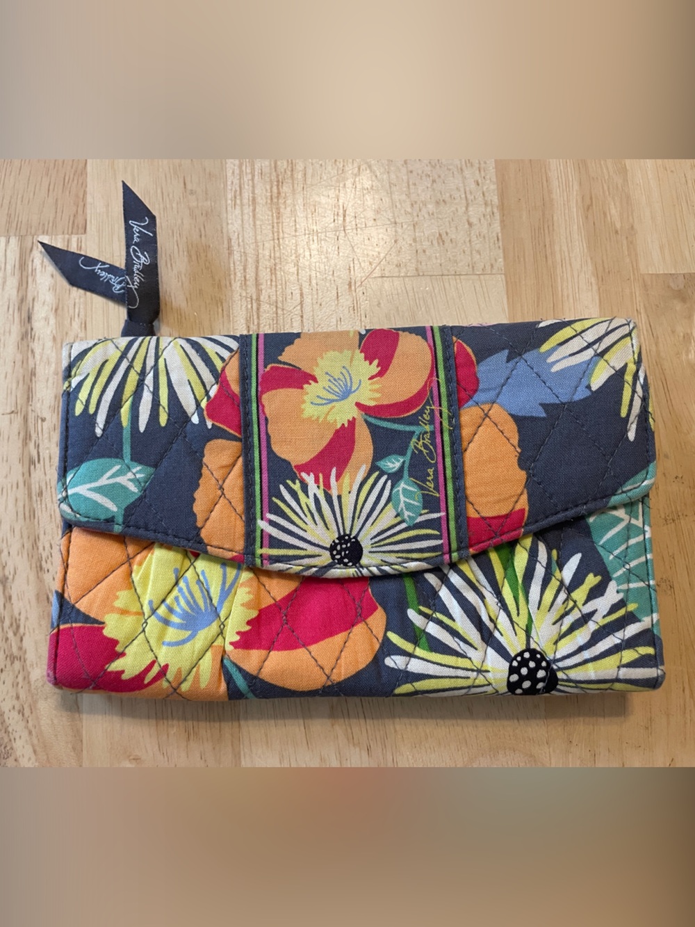 Vera Bradley Floral Quilted Wallet in Gray, Yellow, Orange, Red, Blue